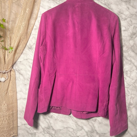 Genuine Leather Fuchsia Y2K Standout Statement Layering Moto Vintage Raspberry L - Picture 4 of 9
